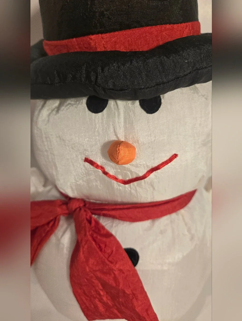 Vintage White Nylon Snowman Red Scarf Black Hat Christmas Plush Toy Decor 1992
